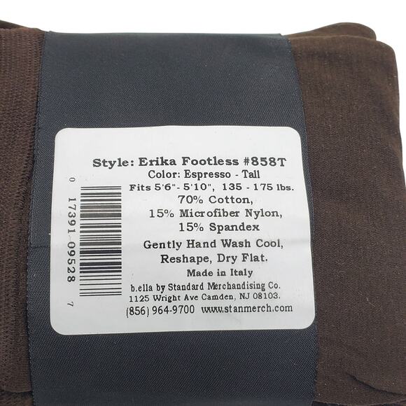 FOOTLESS Tights TALL Espresso Brown B.ella Erika Opaque Italian 90 Denier Cotton - Picture 4 of 6